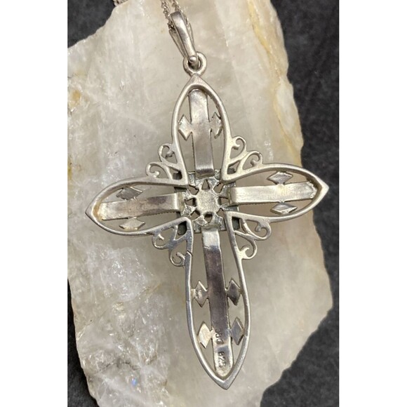 Vintage DBJ Victoria Townsend Cross Pendant 18.5'' Necklace 925 Silver 10g - Picture 3 of 10